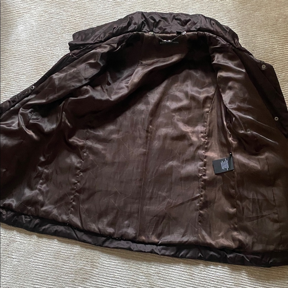 Dana Buchman Embroidered Brown Cotton Blend Puffer Coat Jacket Size L - Picture 7 of 8